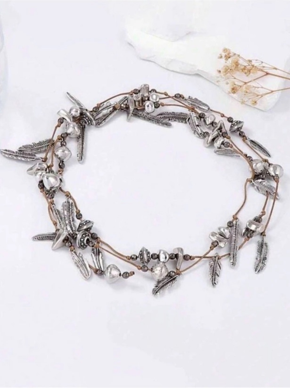 Multi Layer Feather Bead Choker Necklace - Picture 4 of 5